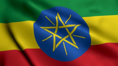 Etiyopya Bayrağı. Etiyopya 'nın 3 boyutlu bayrağının kumaş dokusu sallanıyor. Etiyopya 'nın Gerçek Doku Bayrağı