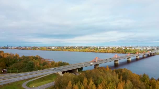 Осенний Пейзаж Рига Латвия Вид Одаугавы Моста Виду Южного Моста — стоковое видео