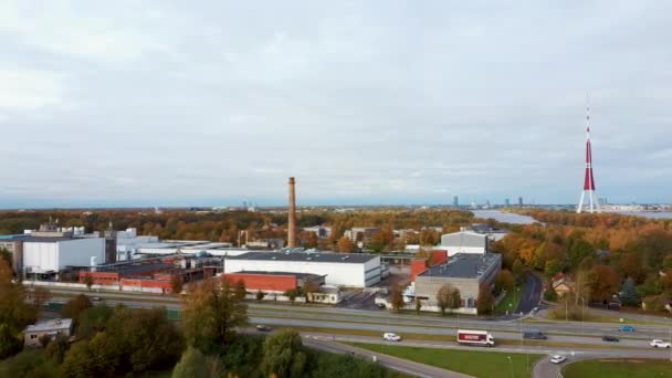 Herbstlandschaft Riga Lettland Blick Von Owerdaugava Dienvidu Brücke Südbrücke Daugava — Stockvideo