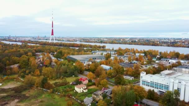 Őszi Táj Riga Lettország Kilátás Owerdaugava Dienvidu Híd Déli Híd — Stock videók