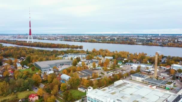 Autumn Landscape Riga Latvia View Owerdaugava Dienvidu Bridge South Bridge — Stock Video
