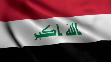 Irak Bayrağı. Irak 'ın Saten kumaş desenli bayrağını sallıyor. Irak Cumhuriyeti 'nin Gerçek Doku Bayrağı