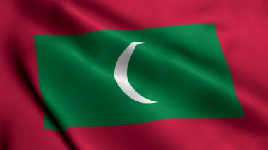 Maldivler Bayrağı. Maldivler 'in Saten kumaş desenli bayrağı 3 boyutlu illüstrasyon sallıyor. Maldivler Cumhuriyeti 'nin Gerçek Doku Bayrağı
