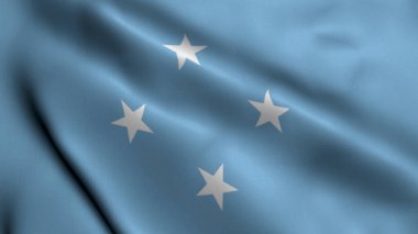 Mikronezya Bayrağı. Mikronezya 'nın Saten kumaş desenli bayrağı 3 boyutlu illüstrasyon sallıyor. Mikronezya Birleşik Devletleri 'nin Gerçek Doku Bayrağı