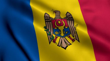 Moldova Bayrağı. Moldova 'nın Saten kumaş desenli bayrağını sallıyor. Moldova Cumhuriyeti 'nin Gerçek Doku Bayrağı