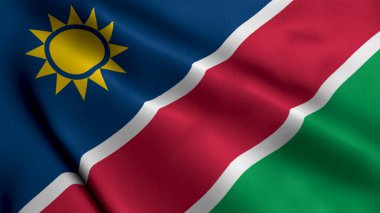 Namibya Bayrağı. Namibya 'nın Saten kumaş desenli bayrağını sallıyor. Namibya Cumhuriyeti 'nin Gerçek Doku Bayrağı