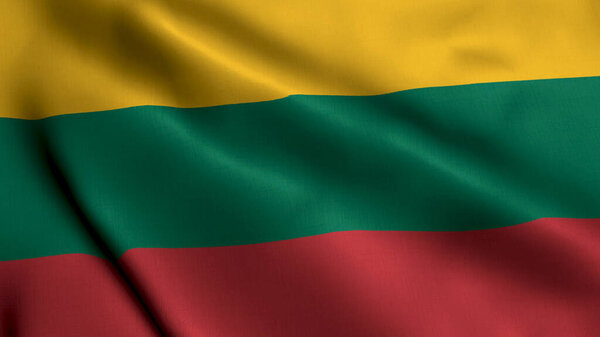 Lithuania Flag. Waving  Fabric Satin Texture Flag of Lithuania 3D illustration. Real Texture Flag of the Republic of Lithuania