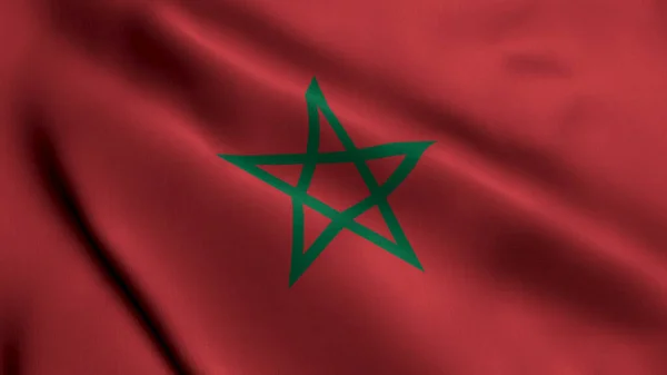 Morocco Flag. Waving  Fabric Satin Texture Flag of Morocco 3D illustration. Real Texture Flag of the Kingdom of Morocco