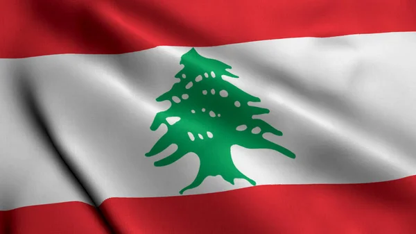 Lebanon Flag Waving Fabric Satin Texture Flag Lebanon Illustration Real Stock Picture