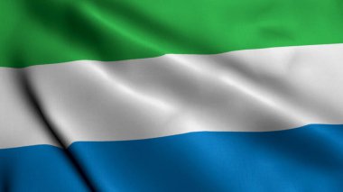Sierra Leone bayrağı. Sierra Leone 'nin Saten kumaş desenli bayrağını sallıyor. Sierra Leone Cumhuriyeti 'nin Gerçek Doku Bayrağı