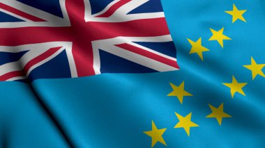 Tuvalu Bayrağı. Tuvalu 3D illüstrasyon kumaş dokusu bayrağı sallıyor. Tuvaletin Gerçek Doku Bayrağı