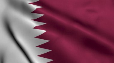 Katar Bayrağı. Katar 'ın Saten kumaş desenli bayrağını sallıyor. Katar Devleti 'nin Gerçek Doku Bayrağı