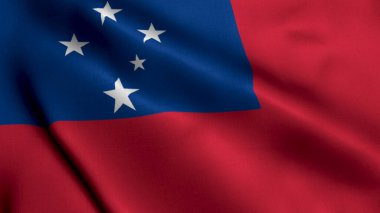 Samoa bayrağı. Samoa 'nın Saten kumaş desenli bayrağını sallıyor. Samoa Bağımsız Devleti 'nin Gerçek Doku Bayrağı