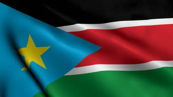 South Sudan Flag. Waving  Fabric Satin Texture Flag of South Sudan 3D illustration. Real Texture Flag of the Republic of South Sudan