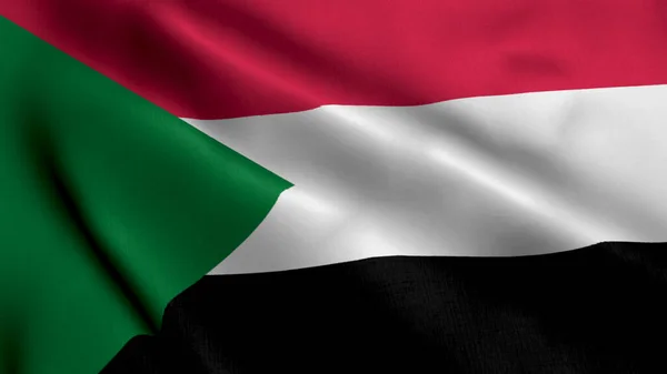 Sudan Flag. Waving  Fabric Satin Texture Flag of Sudan 3D illustration. Real Texture Flag of the Republic of the Sudan