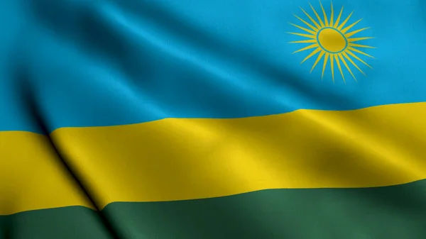 Rwanda Flag. Waving  Fabric Satin Texture Flag of Rwanda 3D illustration. Real Texture Flag of the Republic of Rwanda
