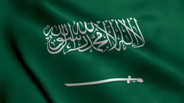 Saudi Arabia Flag. Waving  Fabric Satin Texture Flag of Saudi Arabia 3D illustration. Real Texture Flag of the Kingdom of Saudi Arabia