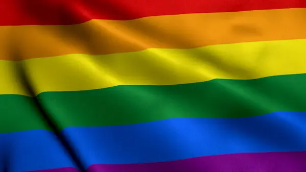 Rainbow LGBT Flag. Waving  Fabric Satin Texture Flag of Rainbow LGBT  3D illustration. Real Texture Flag of the Rainbow LGBT