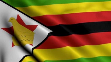 Zimbabwe Bayrağı. Zimbabwe 'nin Saten kumaş desenli bayrağını sallıyor. Zimbabwe Cumhuriyeti 'nin Gerçek Doku Bayrağı 4K Videosu