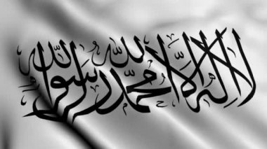 Taliban Afganistan Bayrağı. Taliban Afganistan 'ın Saten kumaş desenli bayrağını sallıyor. 3 boyutlu illüstrasyon. Afganistan İslami Emirliğinin Gerçek Doku Bayrağı 4K Video