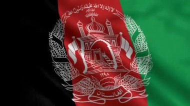 Afganistan Bayrağı. Afganistan 'ın Saten kumaş desenli bayrağını sallıyor. 3 boyutlu bir resim. Afganistan İslami Emirliğinin Gerçek Doku Bayrağı 4K Video