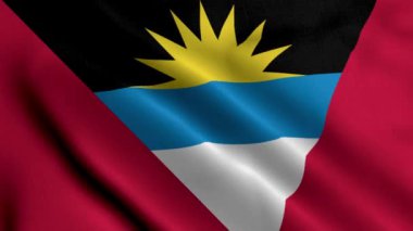 Antigua ve Barbuda Bayrağı. Antigua ve Barbuda 'nın saten kumaş desenli bayrağını sallıyor. Antigua ve Barbuda 4K Video 'nun Gerçek Doku Bayrağı