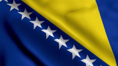 Bosna-Hersek Bayrağı. Bosna-Hersek 'in Saten Kumaş Dokusu 3 boyutlu resimlerini sallıyor. Bosna-Hersek 4K Videosunun Gerçek Doku Bayrağı