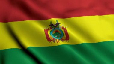 Bolivya Bayrağı. Bolivya 'nın Saten Kumaş dokusu 3 boyutlu illüstrasyonunu sallıyor. Bolivya 4K Video Durumunun Gerçek Doku Bayrağı