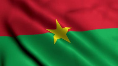 Burkina Faso Bayrağı. Bayrak Burkina Faso 'nun Saten Kumaş Dokusu 3 boyutlu resimlerini sallıyor. Burkina Faso 4K Video 'nun Gerçek Doku Bayrağı