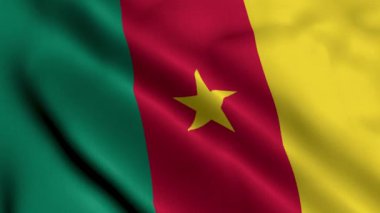 Kamerun Bayrağı. Flag Cameroon 'un Saten kumaş dokusu 3 boyutlu illüstrasyonunu sallıyor. Kamerun 4K Video Cumhuriyeti 'nin Gerçek Doku Bayrağı