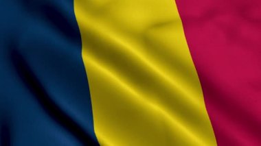Chad Flag. Çad Bayrağı 'nın Saten kumaş dokusu 3 boyutlu resimlerini sallıyor. Çad Cumhuriyeti 'nin Gerçek Doku Bayrağı 4K Videosu