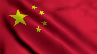 Çin Bayrağı. Çin Bayrağı 'nın Saten kumaşı 3 boyutlu resimlerini sallıyor. Çin Cumhuriyeti 'nin Gerçek Doku Bayrağı 4K Video