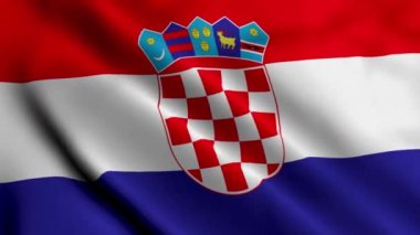 Hırvatistan Bayrağı. Hırvatistan Bayrağının Kumaş Saten Dokusu 3 boyutlu resimlerini sallıyor. Hırvatistan 'ın Gerçek Doku Bayrağı 4K Videosu
