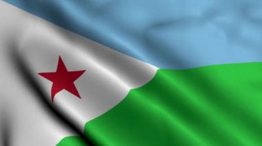 Cibuti Bayrağı. Cibuti bayrağının kumaş saten dokusunu sallıyor. Cibuti 4K Videosunun Gerçek Doku Bayrağı