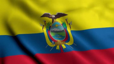 Ekvador Bayrağı. Ekvador 3 boyutlu illüstrasyonun kumaş dokusu sallanıyor. Ekvador 4K Videosunun Gerçek Doku Bayrağı