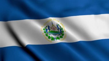 El Salvador Bayrağı. El Salvador bayrağının kumaş dokusu 3 boyutlu illüstrasyonla sallanıyor. El Salvador 4K Video 'nun Gerçek Doku Bayrağı