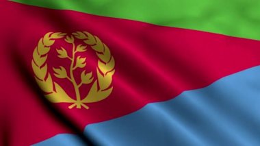 Eritre Bayrağı. Eritre Bayraklarının Kumaş Saten Dokusu 3 boyutlu illüstrasyonunu sallıyor. Eritre 4K Videosunun Gerçek Doku Bayrağı
