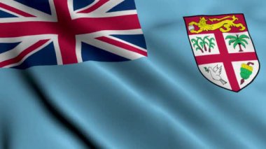 Fiji Bayrağı. Fiji 'nin 3 boyutlu bayrağının kumaş dokusu sallanıyor. Fiji 4K Video 'nun Gerçek Doku Bayrağı