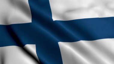Finlandiya Bayrağı. Finlandiya bayrağının kumaş dokusu 3D illüstrasyonla sallanıyor. Finlandiya 4K Video 'sunun Gerçek Doku Bayrağı