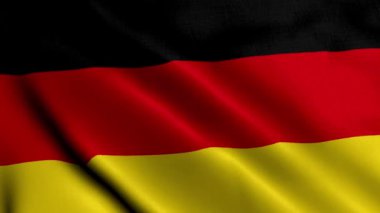 Almanya Bayrağı. Alman Bayrağının Kumaş Saten Dokusu 3 boyutlu illüstrasyonunu sallıyor. Almanya 'nın Gerçek Doku Bayrağı 4K Video