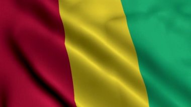 Gine Bayrağı. Kumaş kumaş kumaş dokusu bayrağı 3 boyutlu betimleme. Gine Cumhuriyeti 'nin Gerçek Doku Bayrağı 4K Videosu