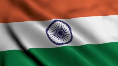 Hindistan Bayrağı. Hindistan 'ın Saten kumaş desenli bayrağını sallıyor. 3 boyutlu illüstrasyon. Hindistan Cumhuriyeti 'nin Gerçek Doku Bayrağı 4K Video