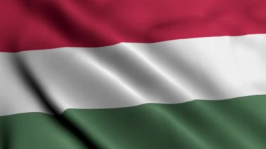 Macaristan Bayrağı. Macaristan 'ın Saten kumaş desenli bayrağını sallıyor. Macaristan 4K Videosunun Gerçek Doku Bayrağı