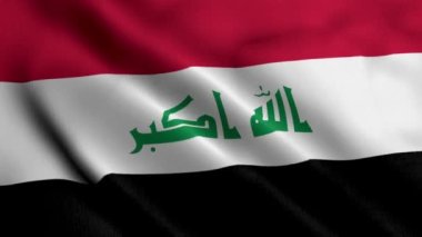 Irak Bayrağı. Irak 'ın Saten kumaş desenli bayrağını sallıyor. Irak Cumhuriyeti 'nin Gerçek Doku Bayrağı 4K Video