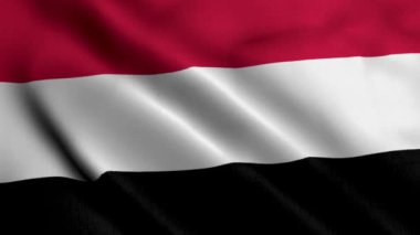 Yemen Bayrağı. Yemen 'in Saten kumaş desenli bayrağını sallıyor. Yemen Cumhuriyeti 'nin Gerçek Doku Bayrağı 4K Videosu