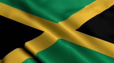 Jamaika Bayrağı. Jamaika 'nın Saten kumaş desenli bayrağını sallıyor. Jamaika 4K Video 'nun Gerçek Doku Bayrağı