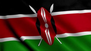 Kenya Bayrağı. Kenya 'nın Saten kumaş desenli bayrağını sallıyor. Kenya Cumhuriyeti 'nin Gerçek Doku Bayrağı 4K Video