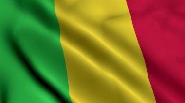 Mali Bayrağı. Mali 'nin Saten kumaş desenli bayrağını sallıyor. Mali Cumhuriyeti 'nin Gerçek Doku Bayrağı 4K Videosu
