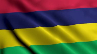 Mauritius Bayrağı. Mauritius 'un Saten kumaş desenli bayrağını sallıyor. Mauritius Cumhuriyeti 'nin Gerçek Doku Bayrağı 4K Videosu