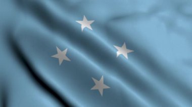 Mikronezya Bayrağı. Mikronezya 'nın Saten kumaş desenli bayrağı 3 boyutlu illüstrasyon sallıyor. Mikronezya Birleşik Devletleri 'nin Gerçek Doku Bayrağı 4K Video